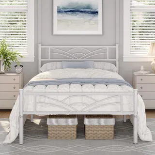 Yaheetech Bettrahmen Metallbett Modern Gästebett Bettgestell aus Metall | Jugendbett mit Lattenrost, für Schlafzimmer Gästezimmer 90 x 200 cm/Weiß
