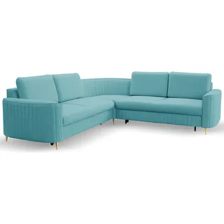 DomoHome Ecksofa LAREN Modernes Schlafsofa Stauraum für Bettwäsche Stilvolle Kunststofffüße Einfacher Aufbau Komfortable Schlaffunktion Rechts 150x212cm Größe: 251x251x85cm Farbe:TÜRKISCH - Türkis