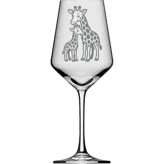 eXODA Weinglas Gravur Giraffe 350ml spülmaschinenfest | Füllmenge 350 ml, geeignet für gesellige Abende, Giraffe mit Baby Design, spülmaschinenfest, soziale Projekte unterstützen