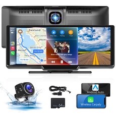 Hodozzy Digital Media Receiver CarPlay Wireless Android Auto mit Dashcam Vorne 9,3 Zoll Touchscreen Monitor Bildschirm Auto Bluetooth Autoradio-Empfänger Navi Videoaufzeichnung Rückfahrkamera