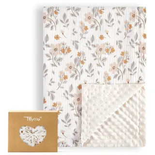 TILLYOU Babydecke Baumwolle 75x100 cm Doppelseitig Kinderdecke Musselin Decke Baby Krabbeldecke für Neugeborene, Gelber Jasmin