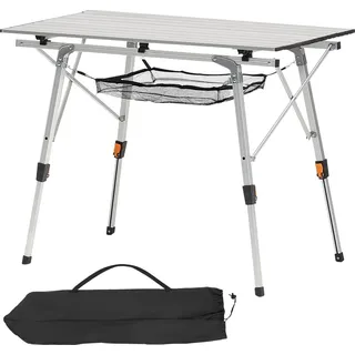 SucceBuy Klapptisch Buffettisch tragbarer Allzwecktisch 90 cm, rechteckiger Aluminiumtisch (für 2-4 Personen) mit höhenverstellbarer Funktion & Tragetasche, Gartentisch Campingtisch für Partys und Picknick Silber - Silber