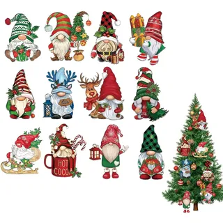 24 Stück Holzdekoration Wichtel, Holzanhänger Weihnachten Deko Anhänger, Weihnachtsbaum Deko mit Zwerg Design, Holzornamente mit Aufhänger für Weihnachtsbaum Fenster Türen Geschenke Festtagsdeko