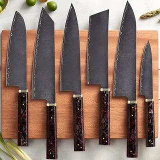 Set Damast Küchenmesser ST-39191 – 6-teiliges Messerset in Schwarz-Rot KP39191 - Schwarz, Rot