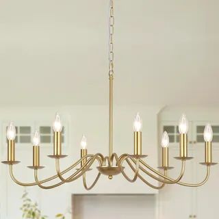 MRHYSWD Kronleuchter Gold, 8 Flammig Kronleuchter Vintage Modern für Wohnzimmer Schlafzimmer Küche Flur, Industrielle Deckenleuchte Hängeleuchte mit E14 Fassung - Ohne Leuchtmittel
