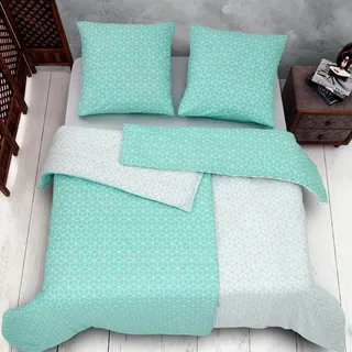 Vency Bettwäsche 135x200 4-Teilig Türkis - Oeko-TEX 80% Baumwolle & 20% Polyester, 2X Bettbezug Reißverschluss + 2X Kissenbezug 80x80 Umschlagverschluss, Puzzle Modell