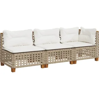 vidaXL Gartensofa mit Kissen 3-Sitzer Beige Poly Rattan - Beige
