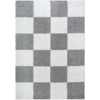 Läufer , Weiß, Hellgrau , Textil , Karo , rechteckig , 80x200 cm , für Fußbodenheizung geeignet, schmutzabweisend, für Hausstauballergiker geeignet, pflegeleicht , Teppiche und Böden, Teppiche, Teppichläufer, Läufer