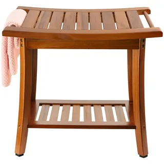 Utoplike Teakholz-Duschbank mit Tragegriffen, tragbarer hölzerner Spa-Badhocker mit Handtuchhalter, 55,9 x 33 x 47,2 cm, wasserabweisend, perfekt für die Nutzung im Innen- und Außenbereich