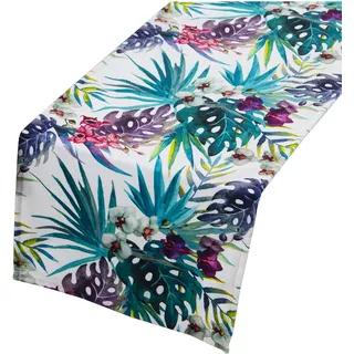 DRW Tischläufer aus Samt, Bedruckt mit Blumen, 33 x 180 cm