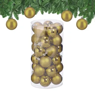 Relaxdays Weihnachtskugeln im 30er Set, Kunststoff, D: 6 cm, runde Weihnachtsbaumdeko, Baumschmuck bruchsicher, Gold