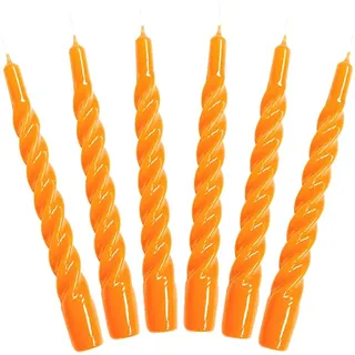 Candles with a Twist®, Stabkerzen gedreht, Hergestellt in Italien, 25 Farben verfügbar, Tafelkerzen lackiert, Spiralkerzen lange Brenndauer 5 Stunden, Kerzen Deko, 6 Stück, 2,2 x 21cm (Orange)