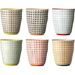 Bloomingville Becher Carla - Kaffeetassen Teetasse ohne Henkel, rot orange blau grün, Keramik, 6er Set