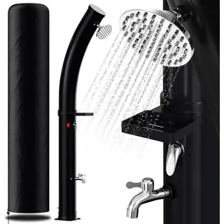 Aopunly Solardusche Pooldusche Gartendusche 35L Gebogene Campingdusche bis zu 60°C Regendusche Außendusche Camping Pool - Schwarz