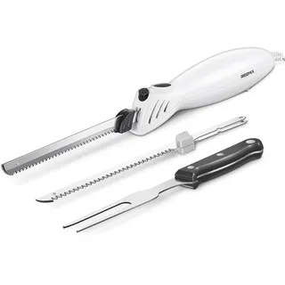 Reemix Elektromesser Küche Elektrisches Messer für Fleisch Küchenmesser Elektrisch für Brot, nutzbare Klingenlänge 15 cm, Edelstahl-Messerklingenpaare mit feiner und grober Zahnung (milchig weiß)