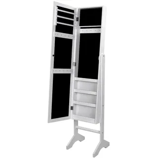 SONGMICS Schmuckschrank und Standspiegel zwei in einem, Lederimitat, weiß, 35,5 x 153 x 35 cm