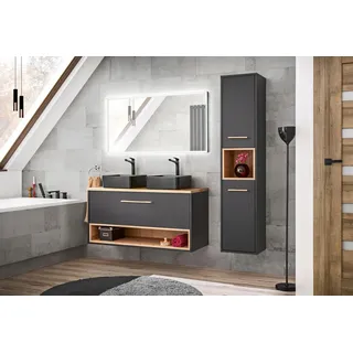 Easy4You Unterschrank BC 120 cm Grau/Eiche Artisan Hängeschrank Badschrank Badezimmerschrank mit Schublade und Ablage Soft-Close Badmöbel-Set