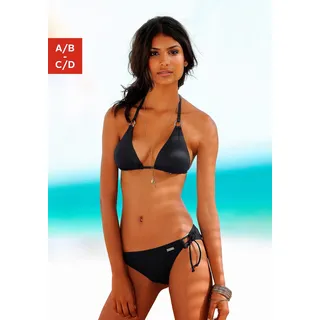Triangel-Bikini-Top LASCANA "Italy", Damen, Gr. 40, Cup A/B, schwarz, Microfaser, Microfaser, Polyamid, unifarben, Bikini-Oberteile Triangel-Bikini-Top, mit Zierringen, Topseller