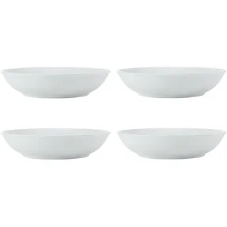 MIKASA Chalk 4-teiliges Porzellan-Pastaschalen-Set, weiß | 4x große Schalen für Pasta und Suppe, 23cm - Geschenkkarton, mikrowellen- und spülmaschinenfest