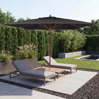 Gastronomie Holz-Sonnenschirm HWC-C57b, Gartenschirm, Polyester/Holz 29kg, eckig 4x4m Seilzug stoßsicher anthrazit - Grau