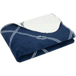 ZOLLNER Kuscheldecke flauschig in 150x200 cm - kuschelige und weiche Sofadecke in blau - waschbar bis 40°C - atmungsaktives Mischgewebe - Hotelwäschequalität - Oeko Tex® Zertifiziert