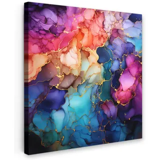 MuchoWow Leinwandbild Marmor - Bunt - Abstrakt Deko Groß 90x90 cm , Multicolor , Textil , Kiefer , Quadratisch , 90x90 cm , FSC 100% , gerahmt , Bilder & Rahmen, Bilder, Leinwandbilder