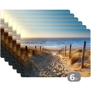 MuchoWow Platzsets 6er-Set Strand - Meer - Niederlande - Dünen - Sonne 45x30 cm Tischset , Blau , Kunststoff , Rechteckig , 45x30x0.3 cm , Heimtextilien, Wohntextilien, Tischwäsche, Tischsets