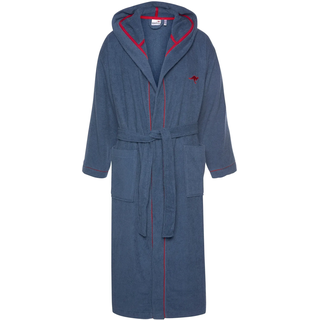 Unisex-Bademantel KANGAROOS "Luke, ideal für Sauna & Spa, Hotelbademantel, Morgenmantel" Gr. XL, blau (navy), L:125cm, Walkfrottee, Hausmäntel, Unisex-Bademantel, für Damen & Herren, Bademantel mit Kapuze & Logostickerei,S-2XL