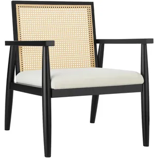 Tectake tectake® Loungesessel, dick gepolstert, mit extra Rückenkissen, große Rückenlehne mit Wiener Geflecht, 67 x 70 x 82 cm