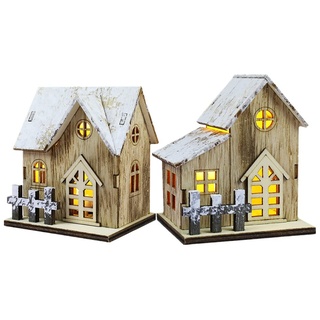 Holz LED Weihnachtshaus Beleuchtet Holzhaus: 2 Stücke Weihnachtsdorf Häuser Winterdorf Weihnachtsstadt mit Beleuchtung Weihnachten Tichdeko Miniatur Haus Deko Xmas Deko Objekt Kinder Geschenke