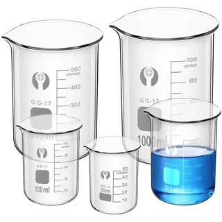 WANDGU 5er-Pack Glas Messbecher Set: WANDGU 50ml 100ml 250ml 500ml 1000ml Glas Becherglas, Abgestufter Messbecher für Labore, Klassenzimmer, Küche