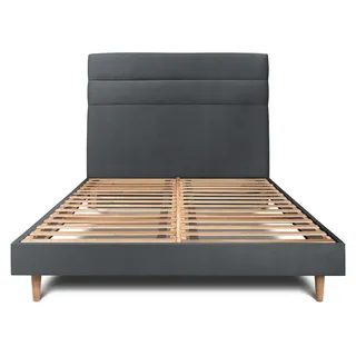 Bett mit gefüttertem Kopfteil – Samtstoff - 140 x 190 cm - Grau