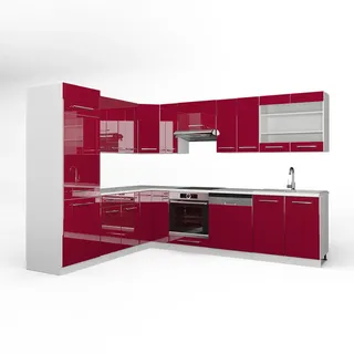 Vicco Winkelküche L-Form 160 x 190 cm Bordeaux Hochglanz/Weiß