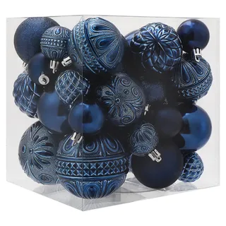 Weihnachtskugel-Ornamente, Marineblau, Weihnachtsbaumschmuck mit Seil zum Aufhängen, 36-teilig, bruchsicheres Weihnachtsschmuck-Set mit 6 Stilen in 3 Größen (klein, mittel, groß)