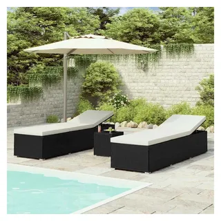 vidaXL 3-tlg. Garten-Sonnenliegen mit Teetisch Poly Rattan Schwarz - Schwarz, Weiß