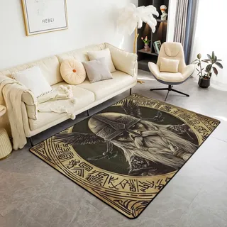 Loussiesd Wikinger Norwegisch Teppich 150x200cm Antike Wikinger Modern Teppich für Kinder Mädchen Jungs Vintage Exotic Tribe Dekor Wohnzimmerteppich Zimmer Dekor Küchenteppich
