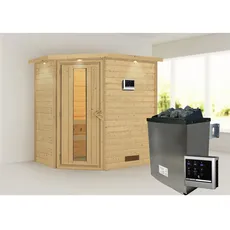 Bild von Karibu Sauna Svea Eckeinstieg, 9 kW Saunaofen mit externer Steuerung, für 3 Personen - beige