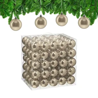 Relaxdays Weihnachtskugeln 100er Set, Weihnachtsdeko, glänzend, Christbaumkugel, Tannenbaumschmuck in ∅ 6 cm, Champagner