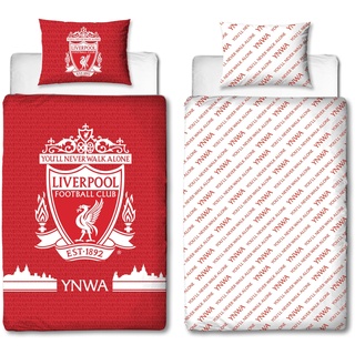 Character World Liverpool FC Offizielles Bettwäsche-Set für Einzelbett, Farbdesign, wendbar, 2-seitig, Fußball-Bettwäsche, offizielles Lizenzprodukt, inkl. passendem Kissenbezug