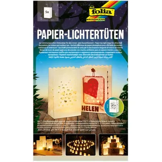 Folia 11902 - Lichtertüten aus schwer entflammbarem Papier, Herzen, 5 Stück je ca. 19 x 11,5 x 7 cm groß, stimmungsvolle Tischdekoration, für Gartenpartys, Geburtstage, Hochzeiten