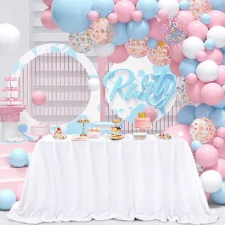Pailletten-Tischdecke, 152,4 x 259,1 cm, glitzernde Party-Tischdecken, Pailletten-Tischdecke, für Hochzeit, Geburtstag, Babyparty, Dekoration, Weiß