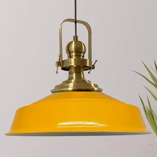 Asletl Hängelampe Industrial Metall Ø40cm, Küchenlampe Hängend Vintage, Hängelampe Esstisch E27, Pendelleuchte Esstich Lampe Modern Lampenschirm - Gelb