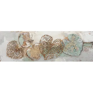 Ölgemälde BÖNNINGHOFF "handarbeit HERZEN 40x120 cm – Wandbild Kunst Deko modern", grün (farbe bild(er): grün, weiß, metall), B:120cm H:40cm T:2cm, Acrylfarbe, Canvas, Holz, Bilder, Ölgemälde, handgefertigt, jedes Bild ein Unikat