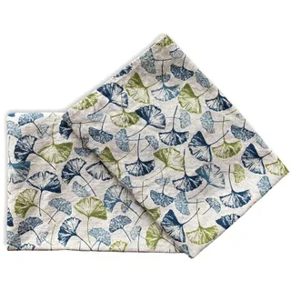 JOWOLLINA 2er-Set: Gourmet Geschirrtücher Küchenhandtücher Handtücher Tücher 44x68 cm Halbleinen Stonewashed Bedruckt (Ginkgo blau)