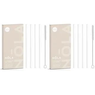 NOLA Premium Glastrinkhalme weiß, 4er-Set + Reinigungsbürste - 15 cm lang - Spülmaschinenfest, Spezialglas - für heiße & kalte Getränke, Tee, Cocktails, Smoothies, Säfte (Packung mit 2)