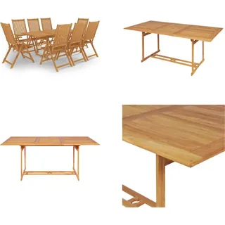 vidaXL 9 tlg. Garten Essgruppe Massivholz Teak - Garten-Essgruppe - Garten-Essgruppen - Gartenmöbel-Set - Gartenmöbel-Sets - Braun