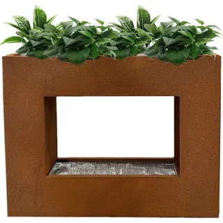 KÖHKO® Wasservorhang-Brunnen bepflanzbar mit LED-Beleuchtung Höhe 60 cm aus Cortenstahl mit Edelstahl-Pflanzkasten Wasserfall Zimmerbrunnen - Weiß