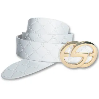 Silbergift Koppelgürtel mit grafischer Schließe, weiß