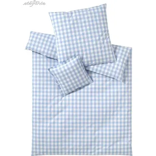 elegante Perkal-Bettwäsche-Garnitur Quadro Farbe hellblau Größe 135x200+80x80 - Hellblau