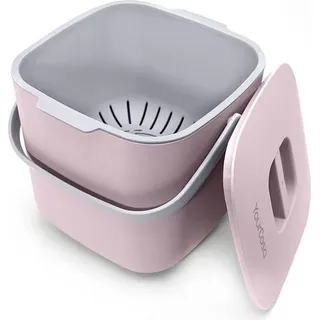 Komposteimer 7 Liter für den täglichen Bioabfall in der Küche, spülmaschinenfest, geruchsdicht, herausnehmbarer Inneneinsatz, Biomülleimer mit Deckel, rosa - Rosa